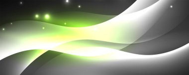 Parlak neon dalgalar, ışık çizgileri soyut arkaplan. Sihirli enerji ve hareket konsepti. Vektör duvar kağıdı şablonu