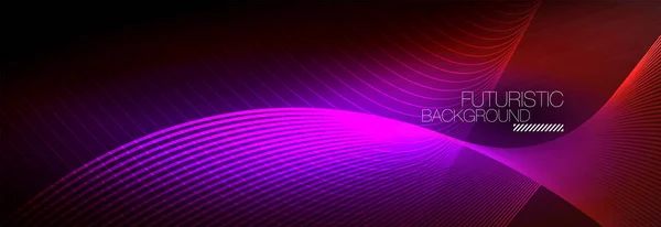 Luz resplandeciente de neón abstracta en la oscuridad con olas. Brillante concepto de energía mágica y movimiento, vector abstracto fondo de pantalla — Archivo Imágenes Vectoriales