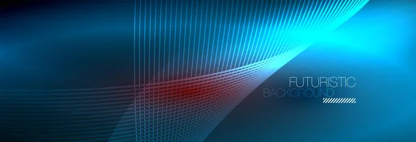 Luz resplandeciente de neón abstracta en la oscuridad con olas. Brillante concepto de energía mágica y movimiento, vector abstracto fondo de pantalla — Archivo Imágenes Vectoriales