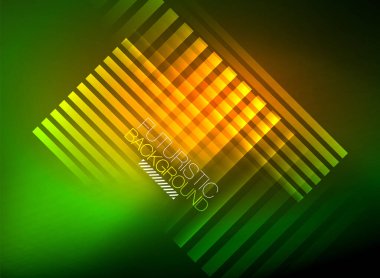 Parlak neon rengi tekno soyut arkaplan, koyu arkaplanda parlak neon çizgiler
