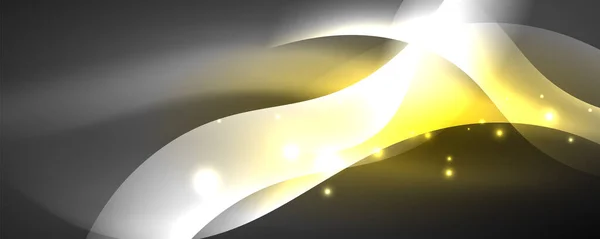 Brillante onda de neón brillante, líneas de luz fondo abstracto. Concepto de energía mágica y movimiento. Plantilla de papel pintado vectorial — Vector de stock