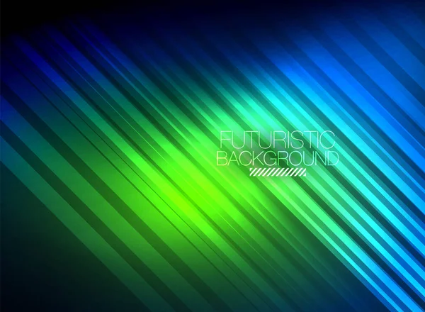 Color de neón brillante techno fondo abstracto, brillantes líneas de neón brillantes en el fondo oscuro — Vector de stock