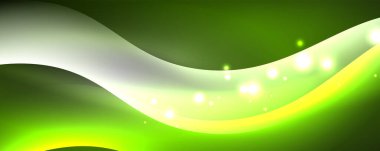 Parlak neon dalgalar, ışık çizgileri soyut arkaplan. Sihirli enerji ve hareket konsepti. Vektör duvar kağıdı şablonu