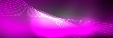 Parlak ışık dalga çizgisi parçacıkları olan parlak bir arkaplan. Duvar kağıdı arkaplanı, iş ve teknoloji sunumları için tasarım şablonları, İnternet posterleri veya web broşürü kapakları