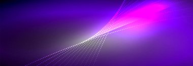 Parlak ışık dalga çizgisi parçacıkları olan parlak bir arkaplan. Duvar kağıdı arkaplanı, iş ve teknoloji sunumları için tasarım şablonları, İnternet posterleri veya web broşürü kapakları