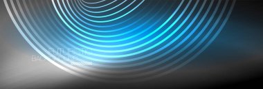 Parlayan neon halkaları olan koyu soyut bir arka plan. İş ya da teknoloji sunumu, İnternet posteri ya da web broşürü kapağı, duvar kağıdı için modaya uygun tasarım şablonu