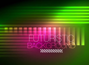 Parlak neon rengi tekno soyut arkaplan, koyu arkaplanda parlak neon çizgiler