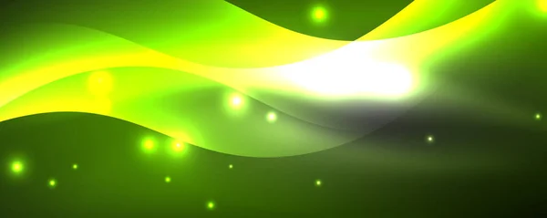 Brillante onda de neón brillante, líneas de luz fondo abstracto. Concepto de energía mágica y movimiento. Plantilla de papel pintado vectorial — Archivo Imágenes Vectoriales