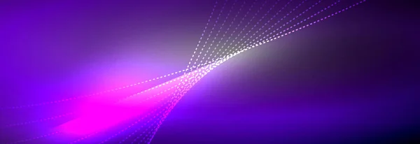 Warna latar belakang Neon mengkilap dengan partikel cahaya garis gelombang bersinar. Latar belakang wallpaper, templat desain untuk presentasi bisnis atau teknologi, poster internet atau sampul brosur web - Stok Vektor