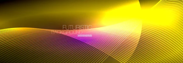 Abstrato néon brilhando luz no escuro com ondas. Brilhante energia mágica e conceito de movimento, vetor abstrato papel de parede fundo —  Vetores de Stock