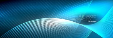 Karanlıkta dalgalarla parlayan soyut neon ışığı. Parlak sihirli enerji ve hareket konsepti, vektör soyut duvar kağıdı arkaplanı