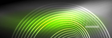 Parlayan neon halkaları olan koyu soyut bir arka plan. İş ya da teknoloji sunumu, İnternet posteri ya da web broşürü kapağı, duvar kağıdı için modaya uygun tasarım şablonu