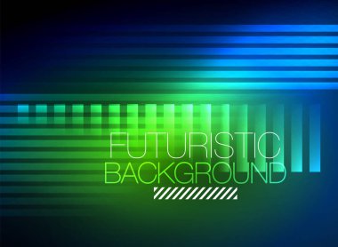 Parlak neon rengi tekno soyut arkaplan, koyu arkaplanda parlak neon çizgiler