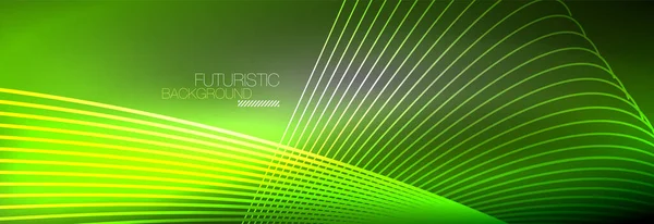 Luz resplandeciente de neón abstracta en la oscuridad con olas. Brillante concepto de energía mágica y movimiento, vector abstracto fondo de pantalla — Archivo Imágenes Vectoriales