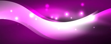 Parlak neon dalgalar, ışık çizgileri soyut arkaplan. Sihirli enerji ve hareket konsepti. Vektör duvar kağıdı şablonu