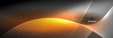 Karanlıkta dalgalarla parlayan soyut neon ışığı. Parlak sihirli enerji ve hareket konsepti, vektör soyut duvar kağıdı arkaplanı