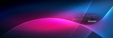 Karanlıkta dalgalarla parlayan soyut neon ışığı. Parlak sihirli enerji ve hareket konsepti, vektör soyut duvar kağıdı arkaplanı