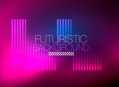 Parlak neon rengi tekno soyut arkaplan, koyu arkaplanda parlak neon çizgiler