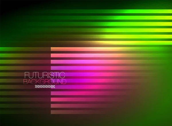 Lumineux néon couleur techno fond abstrait, luisant lignes néon dans le fond sombre — Image vectorielle