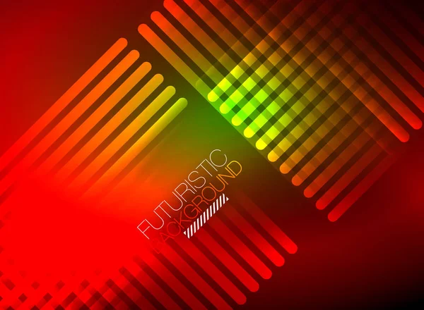 Color de neón brillante techno fondo abstracto, brillantes líneas de neón brillantes en el fondo oscuro — Vector de stock