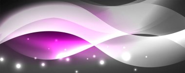 Parlak neon dalgalar, ışık çizgileri soyut arkaplan. Sihirli enerji ve hareket konsepti. Vektör duvar kağıdı şablonu