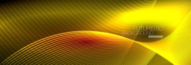 Karanlıkta dalgalarla parlayan soyut neon ışığı. Parlak sihirli enerji ve hareket konsepti, vektör soyut duvar kağıdı arkaplanı