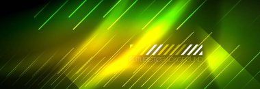 Neon parlayan çizgiler, sihirli enerji ve ışık hareketi arka planı. Vektör duvar kağıdı şablonu