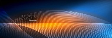 Karanlıkta dalgalarla parlayan soyut neon ışığı. Parlak sihirli enerji ve hareket konsepti, vektör soyut duvar kağıdı arkaplanı