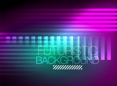 Parlak neon rengi tekno soyut arkaplan, koyu arkaplanda parlak neon çizgiler