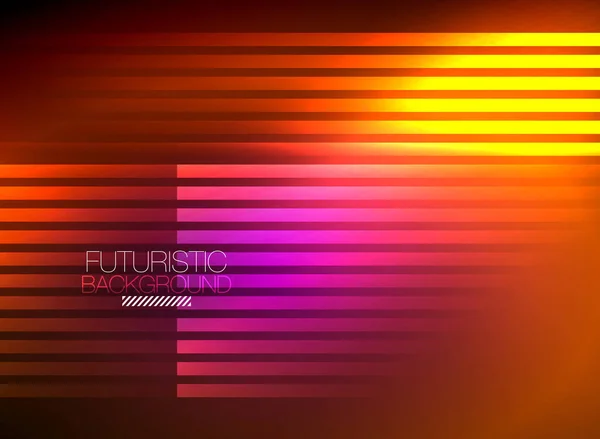 明るいネオンカラーのテクノ抽象的な背景、暗い背景の輝くネオンライン — ストックベクタ