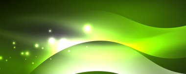 Parlak neon dalgalar, ışık çizgileri soyut arkaplan. Sihirli enerji ve hareket konsepti. Vektör duvar kağıdı şablonu