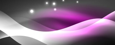 Parlak neon dalgalar, ışık çizgileri soyut arkaplan. Sihirli enerji ve hareket konsepti. Vektör duvar kağıdı şablonu