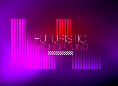 Parlak neon rengi tekno soyut arkaplan, koyu arkaplanda parlak neon çizgiler