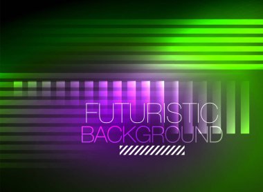 Parlak neon rengi tekno soyut arkaplan, koyu arkaplanda parlak neon çizgiler