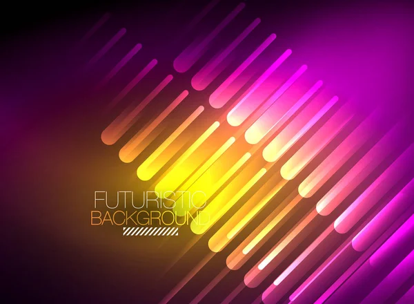 Bright neon color techno abstract background, shiny glowing neon lines in the dark background — Stock Vector