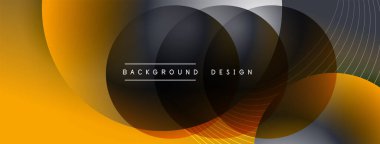 Gölgeli gradyan daireler. Vektör tekno soyut arka plan. Modern üstüste bindirme formları duvar kağıdı arkaplanı, tasarım şablonu