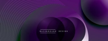 Gölgeli gradyan daireler. Vektör tekno soyut arka plan. Modern üstüste bindirme formları duvar kağıdı arkaplanı, tasarım şablonu