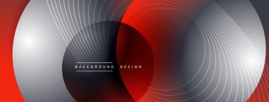 Gölgeli gradyan daireler. Vektör tekno soyut arka plan. Modern üstüste bindirme formları duvar kağıdı arkaplanı, tasarım şablonu