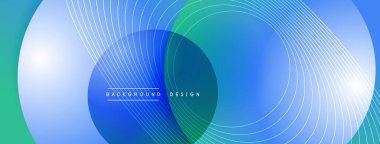 Gölgeli gradyan daireler. Vektör tekno soyut arka plan. Modern üstüste bindirme formları duvar kağıdı arkaplanı, tasarım şablonu