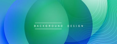 Gölgeli gradyan daireler. Vektör tekno soyut arka plan. Modern üstüste bindirme formları duvar kağıdı arkaplanı, tasarım şablonu