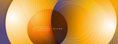 Gölgeli gradyan daireler. Vektör tekno soyut arka plan. Modern üstüste bindirme formları duvar kağıdı arkaplanı, tasarım şablonu