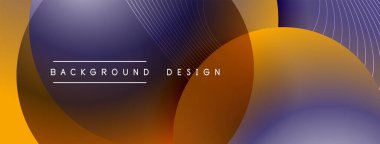 Gölgeli gradyan daireler. Vektör tekno soyut arka plan. Modern üstüste bindirme formları duvar kağıdı arkaplanı, tasarım şablonu