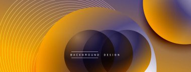 Gölgeli gradyan daireler. Vektör tekno soyut arka plan. Modern üstüste bindirme formları duvar kağıdı arkaplanı, tasarım şablonu