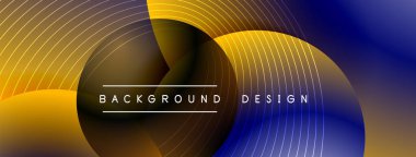 Gölgeli gradyan daireler. Vektör tekno soyut arka plan. Modern üstüste bindirme formları duvar kağıdı arkaplanı, tasarım şablonu