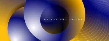 Gölgeli gradyan daireler. Vektör tekno soyut arka plan. Modern üstüste bindirme formları duvar kağıdı arkaplanı, tasarım şablonu