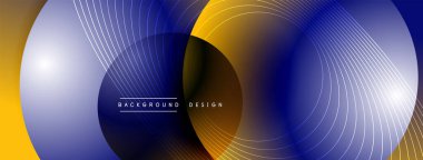 Gölgeli gradyan daireler. Vektör tekno soyut arka plan. Modern üstüste bindirme formları duvar kağıdı arkaplanı, tasarım şablonu