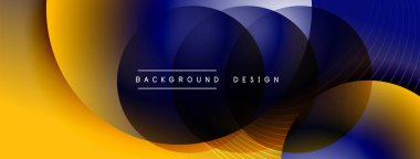 Gölgeli gradyan daireler. Vektör tekno soyut arka plan. Modern üstüste bindirme formları duvar kağıdı arkaplanı, tasarım şablonu