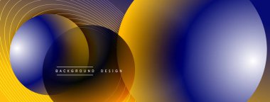 Gölgeli gradyan daireler. Vektör tekno soyut arka plan. Modern üstüste bindirme formları duvar kağıdı arkaplanı, tasarım şablonu