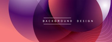 Gölgeli gradyan daireler. Vektör tekno soyut arka plan. Modern üstüste bindirme formları duvar kağıdı arkaplanı, tasarım şablonu