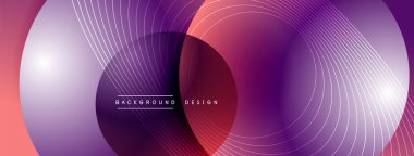 Gölgeli gradyan daireler. Vektör tekno soyut arka plan. Modern üstüste bindirme formları duvar kağıdı arkaplanı, tasarım şablonu